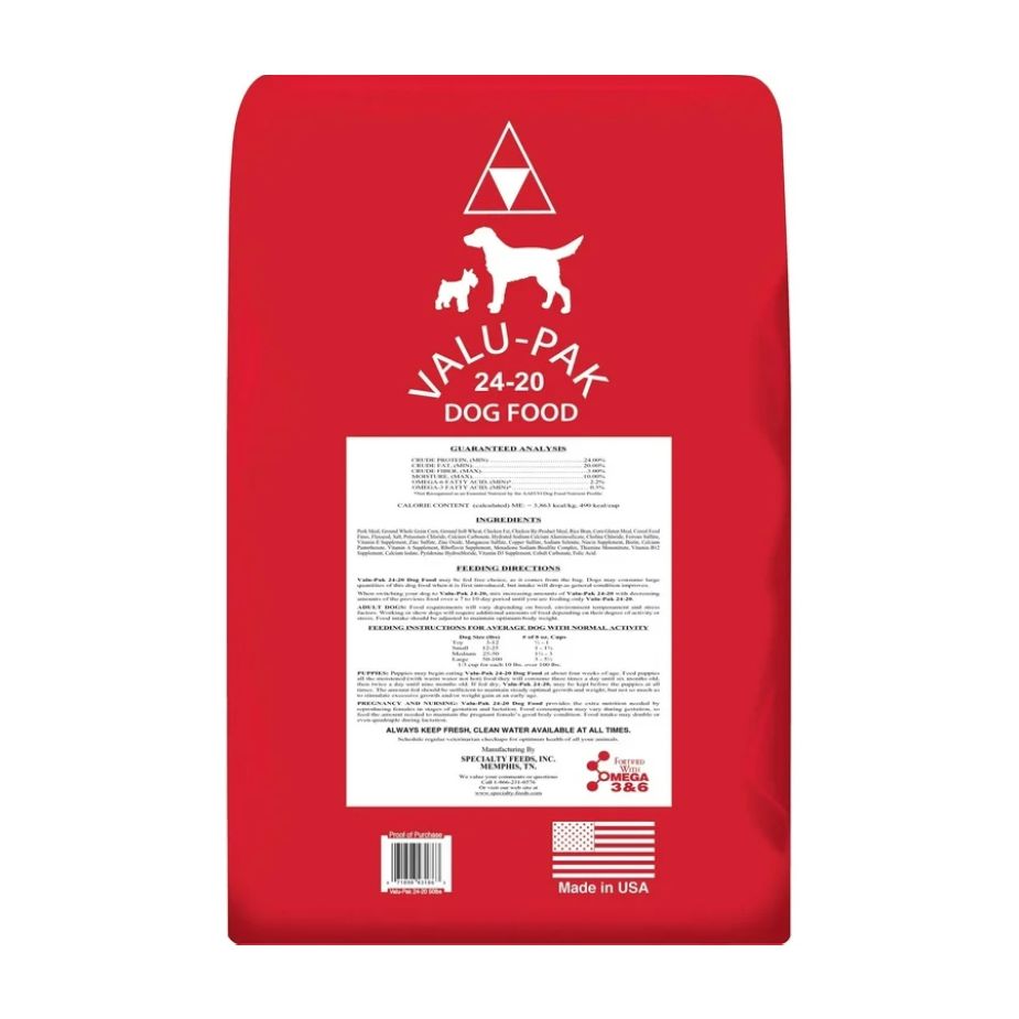 valu-pak dog food 24-20 50 lb bag
