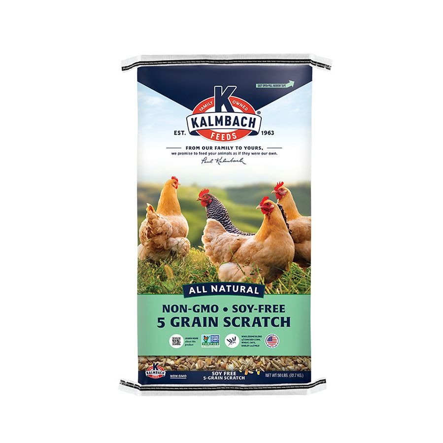 kalmbach feeds non GMO soy free 5 grain scratch chicken feed