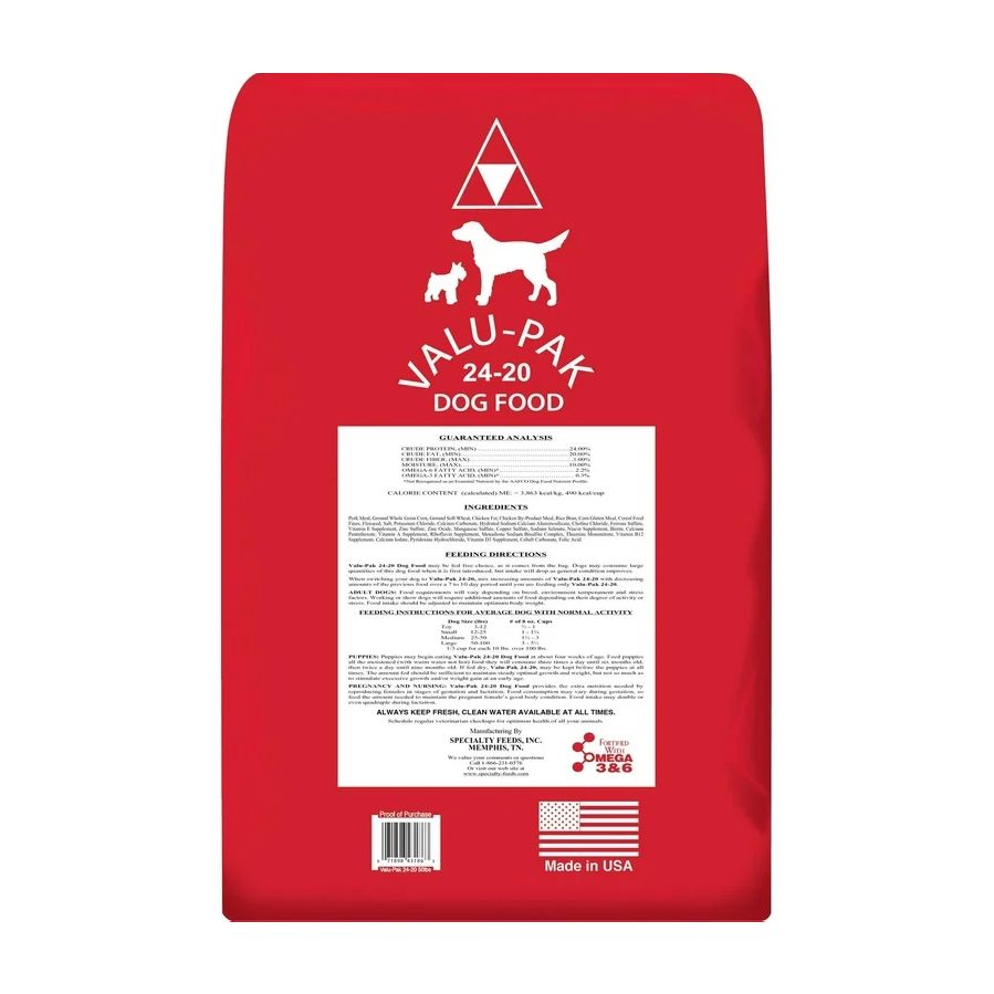 valu-pak dog food 24-20 50 lb bag